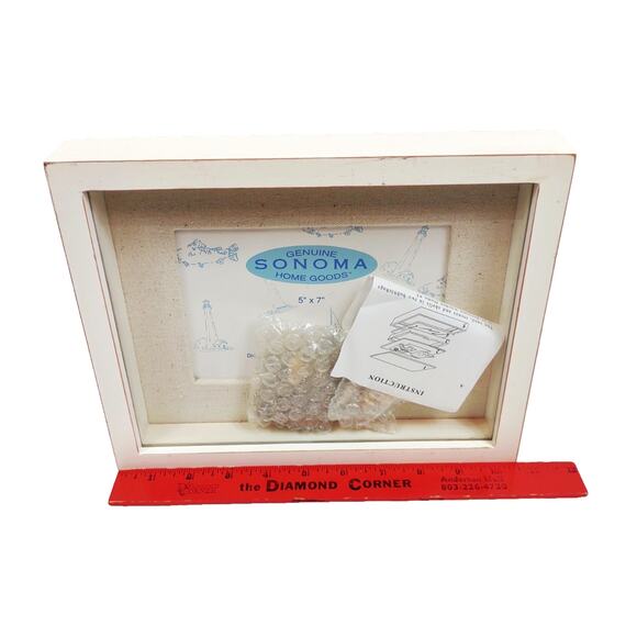 SONOMA GOODS Wood Nautical Shadow Box Photo Frame w Shells Cream Home Decor 5x7" - Picture 3 of 8